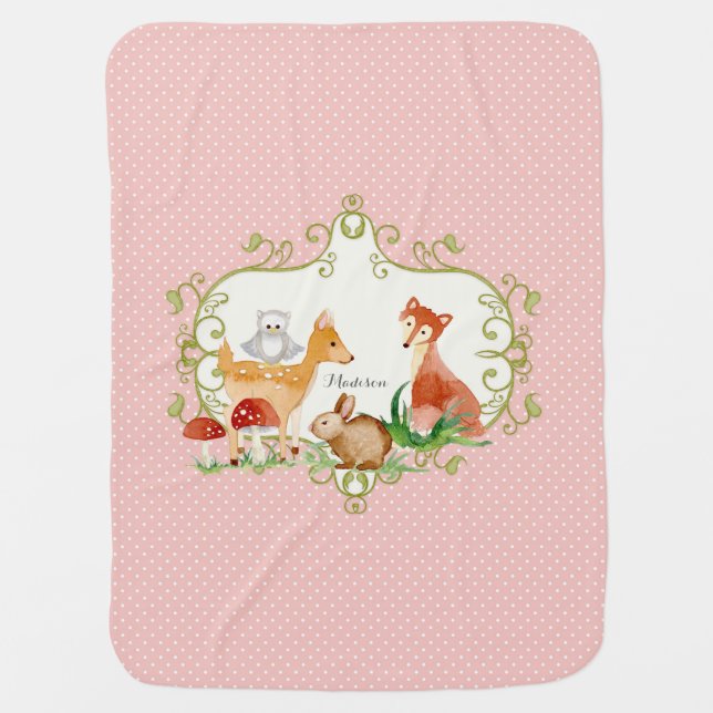 Woodland Fairy Tale Forest Animals Nursery Throw Baby Blanket (Front)