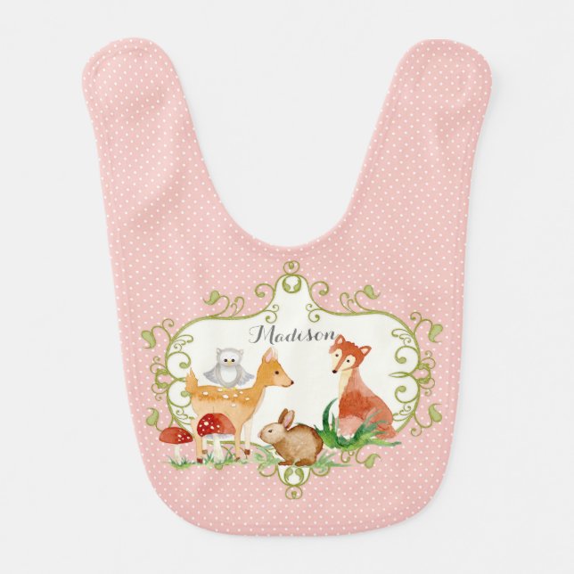 Woodland Fairy Tale Forest Animals Nursery Throw Bib (Front)