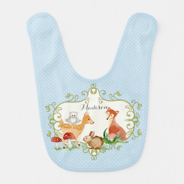 Woodland Fairy Tale Forest Animals Nursery Throw Bib (Front)