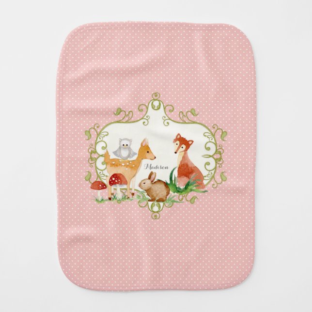 Woodland Fairy Tale Forest Animals Nursery Throw Burp Cloth (Front)