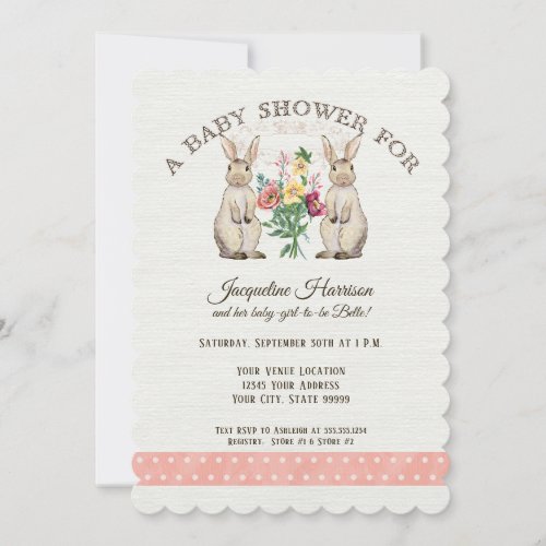 Woodland Fairy Tale Rabbits Girl Baby Shower Art Invitation