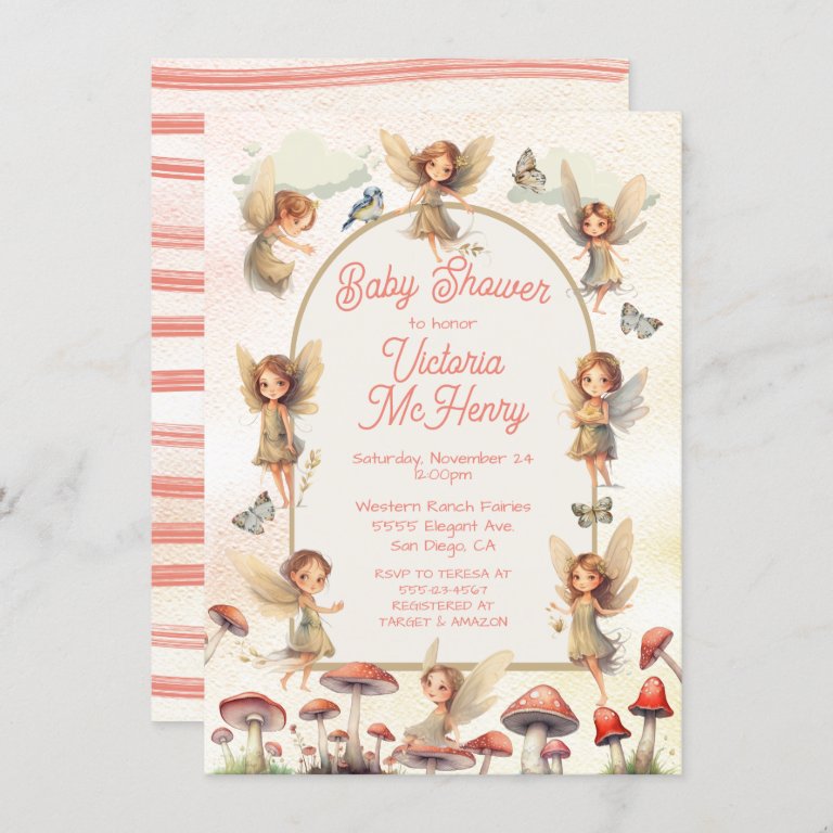 Woodland Fairy Toadstool Baby Shower Invitation