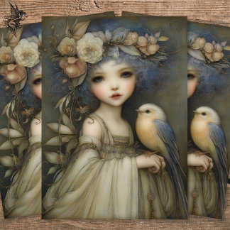 Woodland Fairy with Floral Crown Decoupage Art  Tissue Paper