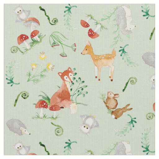 Woodland Fairy Tale - Mint Green Sweet Animals Fox Deer Rabbit owl