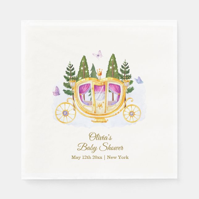Woodland Fairytale Princess Carriage Baby Shower Napkins (Front)
