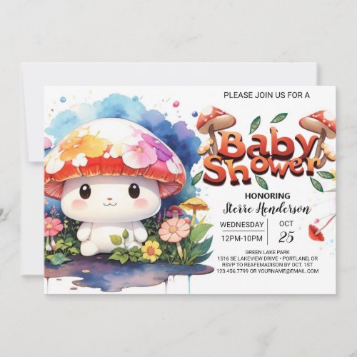 Woodland Fairytales Mushroom Baby Shower Invitation