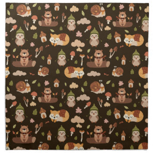 Woodland Fall Animals Dark Autumn Fox Deer Owl Rac Cloth Napkin