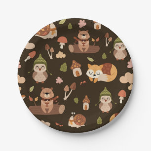Woodland Fall Animals Dark Autumn Fox Deer Owl Rac Paper Plates