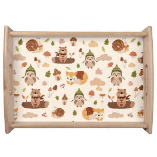 Woodland Fall Animals Light Autumn Fox Deer Owl Ra Serving Tray
