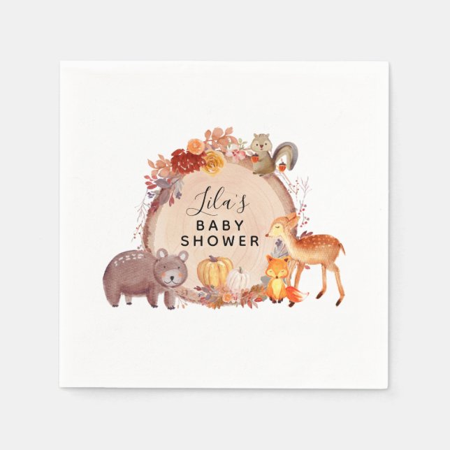Woodland Fall Autumn Baby Shower Napkins (Front)