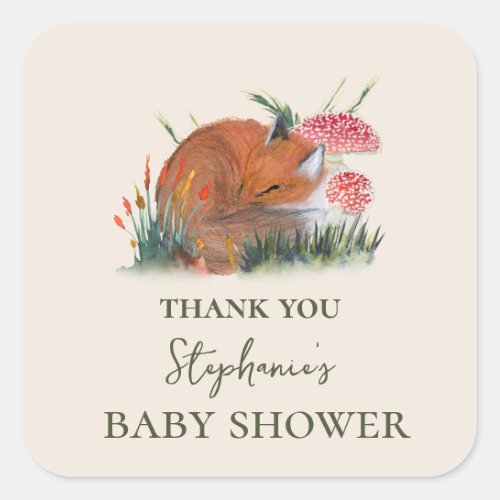 Woodland Fall  Baby Shower Cottage Core Thank You Square Sticker