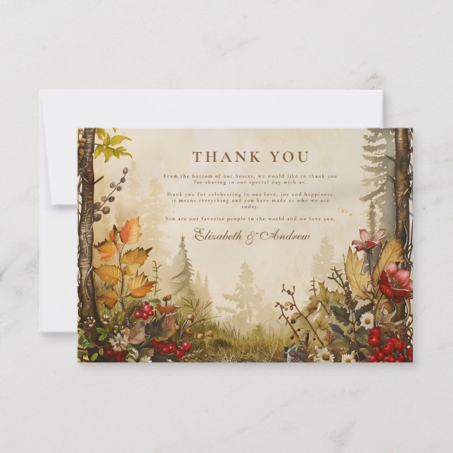 Woodland Fall Forest Wedding Thank You Card (Front)