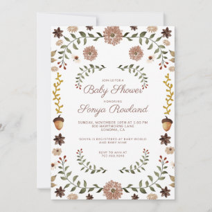 Woodland Fall Greenery Florals Baby Shower Invitation