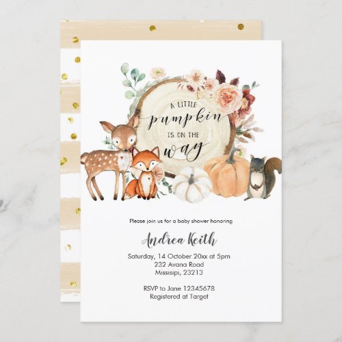 Woodland fall pumpkin burnt orange baby shower invitation