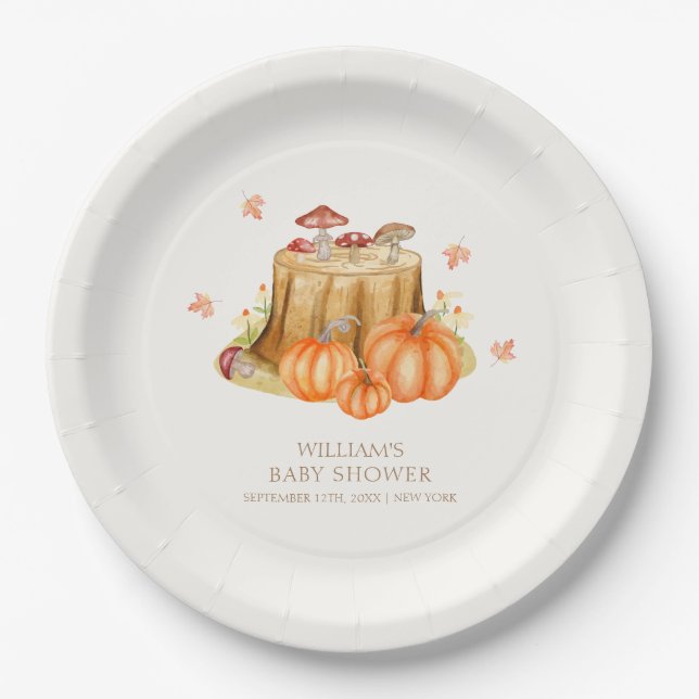Woodland Fall Pumpkin Mushroom Baby Shower  Paper Plates (Front)