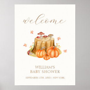 Woodland Fall Pumpkin Mushroom Baby Shower Welcome Poster