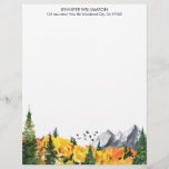 Woodland Fall Trees Watercolor Nature Forest Letterhead<br><div class="desc">Personalized text/name letterhead with watercolor painted autumn landscape with mountains and forest.</div>