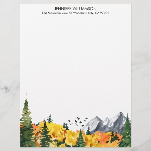 Woodland Fall Trees Watercolor Nature Forest Letterhead