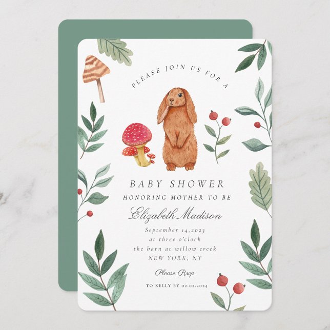 Woodland Fall Watercolor Bunny Baby Shower  Invitation (Creator Uploaded)