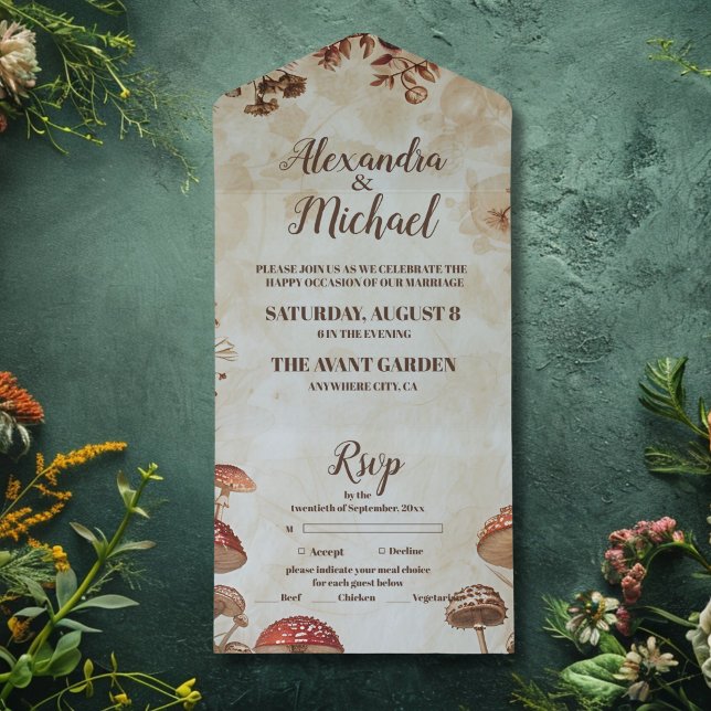Woodland Fall Watercolor Mushroom Wedding All In One Invitation (Creator Uploaded)