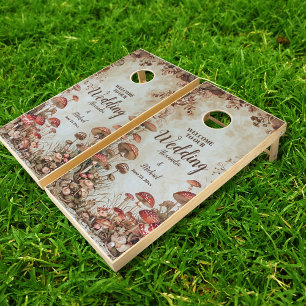 Woodland Fall Watercolor Mushroom Wedding Cornhole Set
