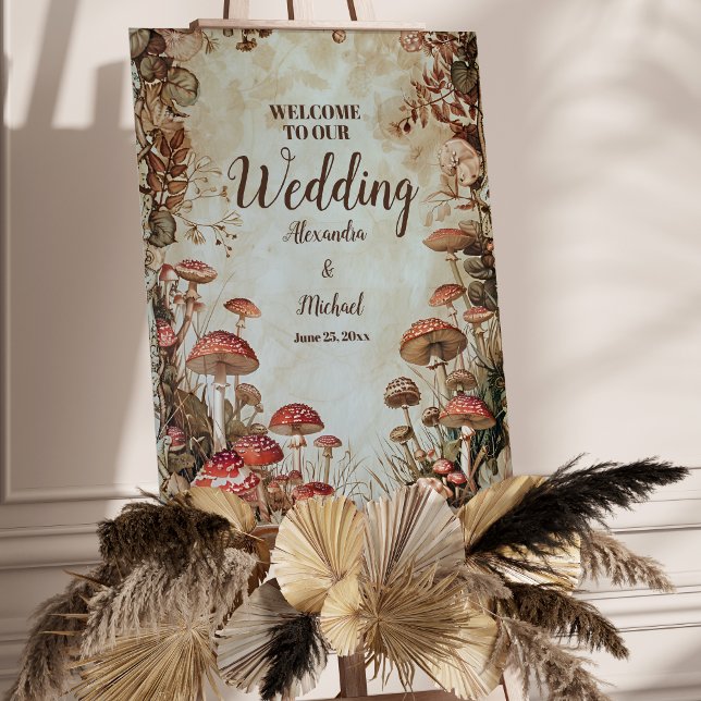 Woodland Fall Watercolor Mushroom Wedding Foam Board (Creator Uploaded)