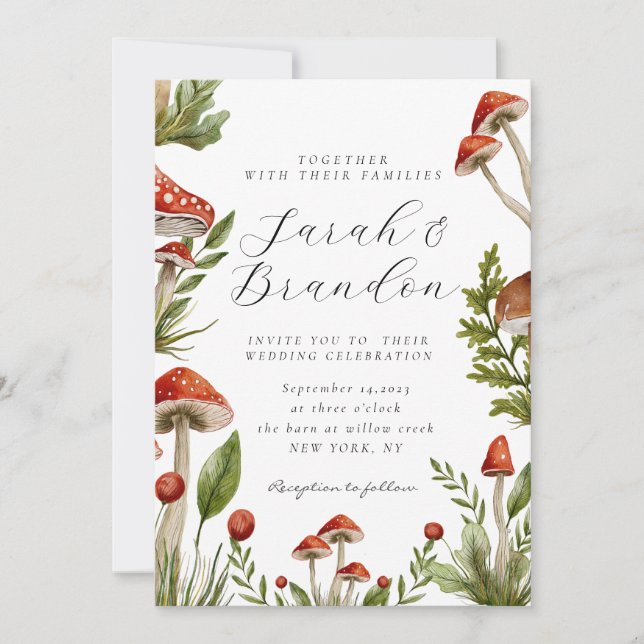 Woodland Fall Watercolor Mushroom Wedding  Invitation (Front)