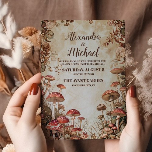 Woodland Fall Watercolor Mushroom Wedding Invitation