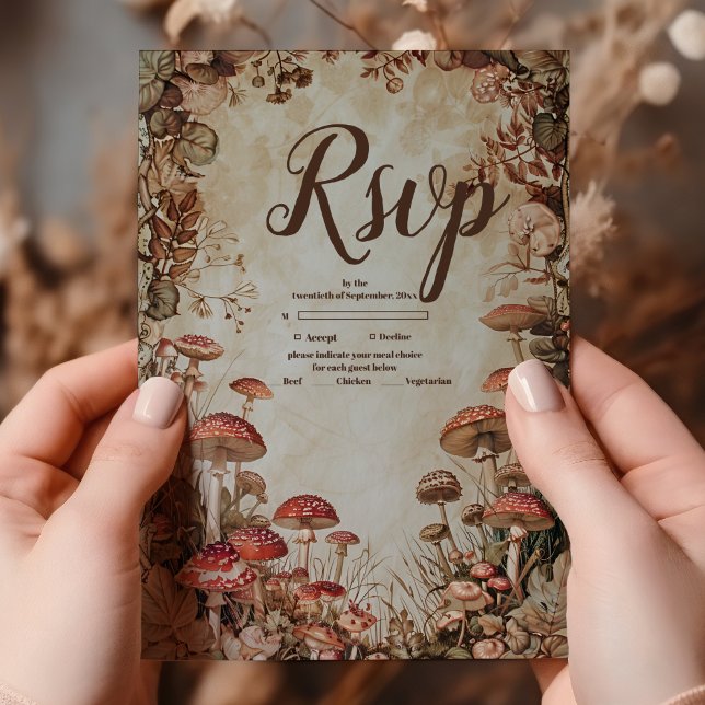 Woodland Fall Watercolor Mushroom Wedding RSVP Card (Creator Uploaded)