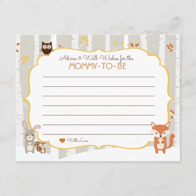 Woodland Fall / Winter Baby Shower Advice Card (Front)