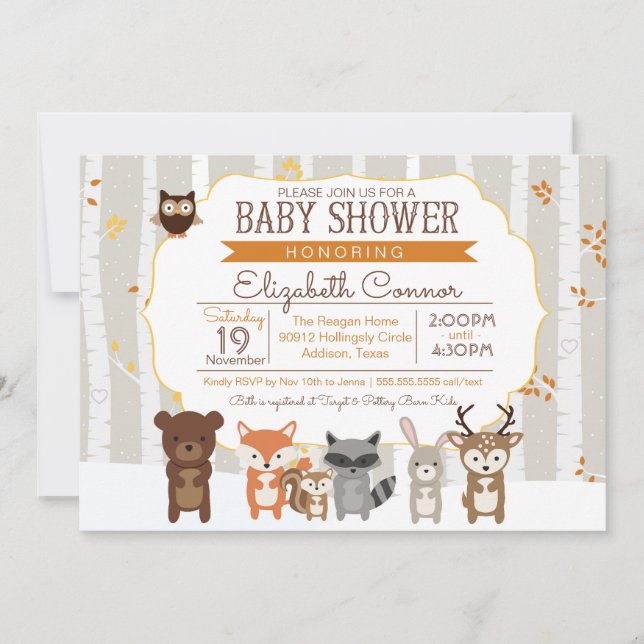 Woodland Fall / Winter Baby Shower Invitation (Front)