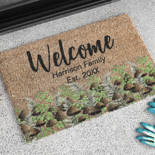 Woodland Family Name Established Welcome coir Fiber Doormat