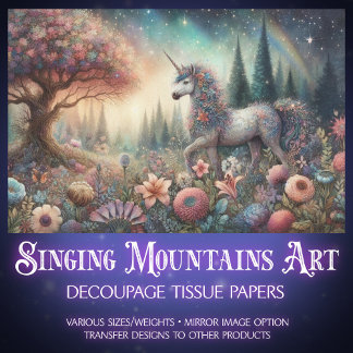 Woodland Fantasy Flower Unicorn Decoupage Tissue Paper