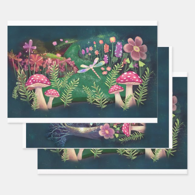 Woodland Fantasy, Nature's Whimsical Fairyland  Wrapping Paper Sheets (Set)