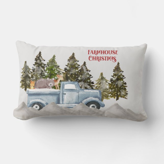 Woodland Farmhouse Christmas Lumbar Pillow (Front)