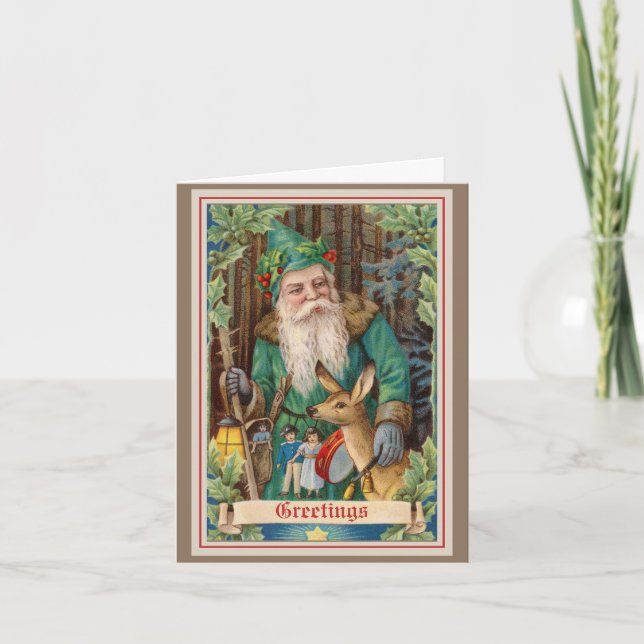 Woodland Father Christmas Folded Holiday Card (Front)