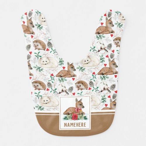 Woodland Fawn and Friends Winter Pattern Baby Bib