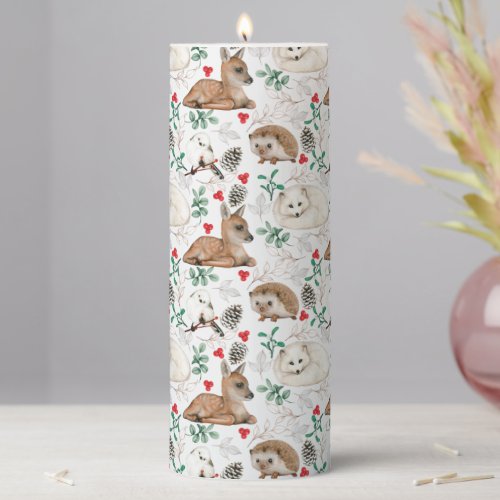 Woodland Fawn and Friends Winter Pattern Pillar Candle