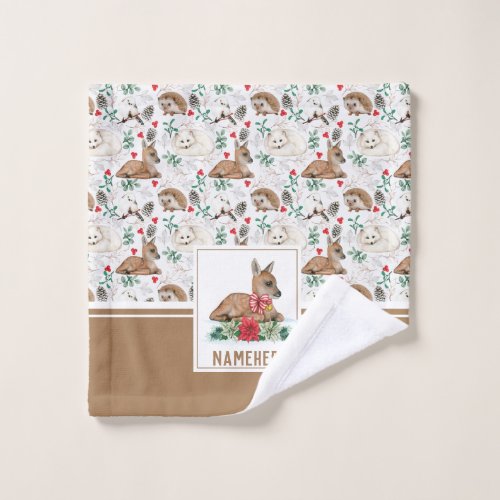 Woodland Fawn and Friends Winter Pattern Wash Cloth