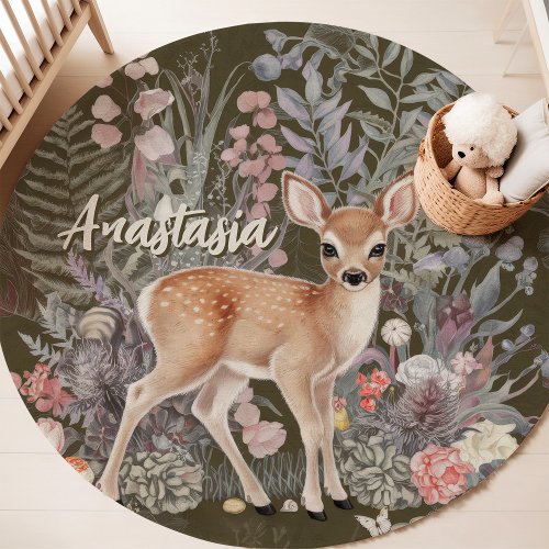 Woodland Fawn Custom Name Nursery Rug