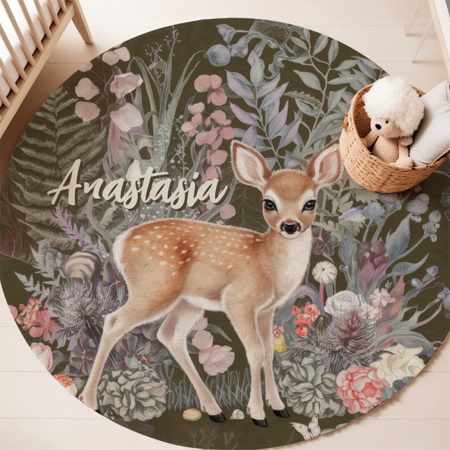 Woodland Fawn Custom Name Nursery Rug (Creator Uploaded)