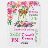 Woodland Fawn Deer Watercolor Floral Baby Monogram Baby Blanket