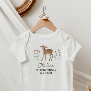 Woodland Fawn Flowers Birthday Baby Bodysuit