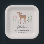 Woodland Fawn Flowers Birthday Paper Plates<br><div class="desc">A sweet baby deer with florals and leaves around it. Perfect for your little one's woodland themed party!</div>