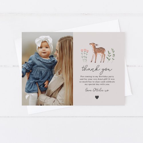 Woodland Fawn Flowers Photo Thank You Card