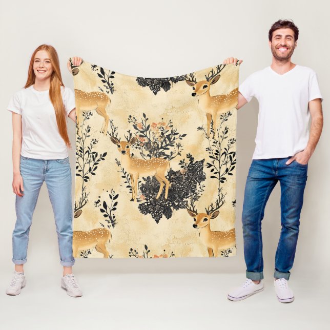 Woodland Fawn Nursery Pattern Fleece Blanket (In Situ)