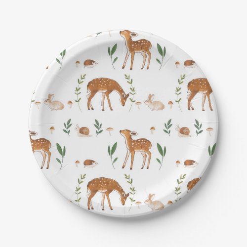 Woodland Fawn Rabbit Snail Paper Plates