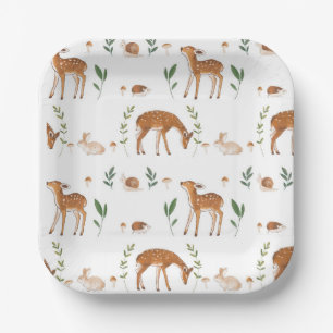 Woodland Fawn Rabbit Snail Paper Plates