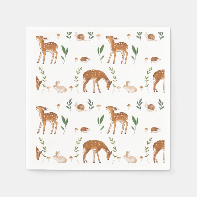 Woodland Fawn Rabbit Snail Paper Plates Napkins (Front)