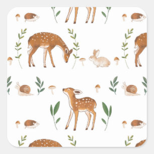 Woodland Fawn Rabbit Snail Square Sticker